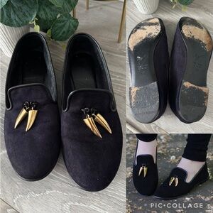 Giuseppe Zanotti Gold Shark tooth velvet Suede Loafers 40 = 8.5 made in Italy